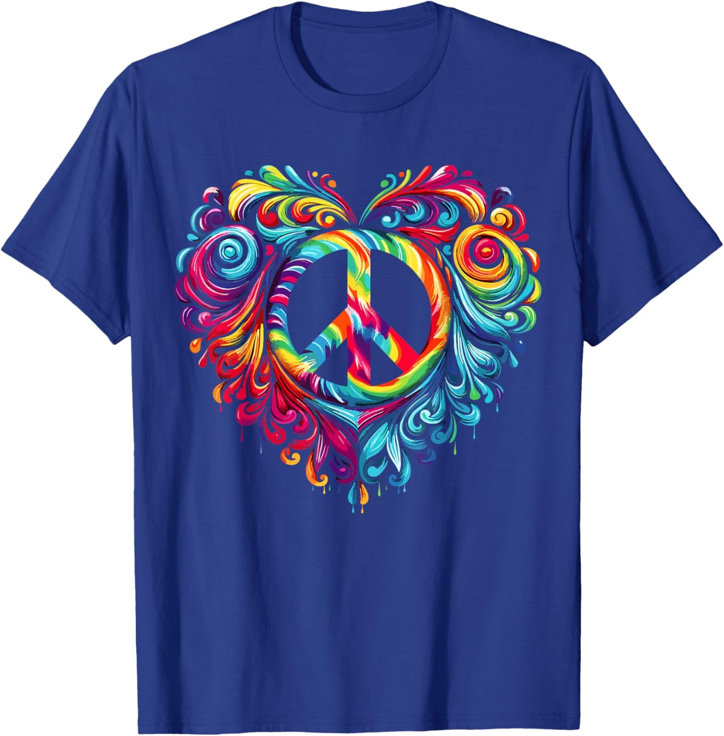 Heart Peace Sign Colorful Hippie T-Shirt - T-Shirt | Royal