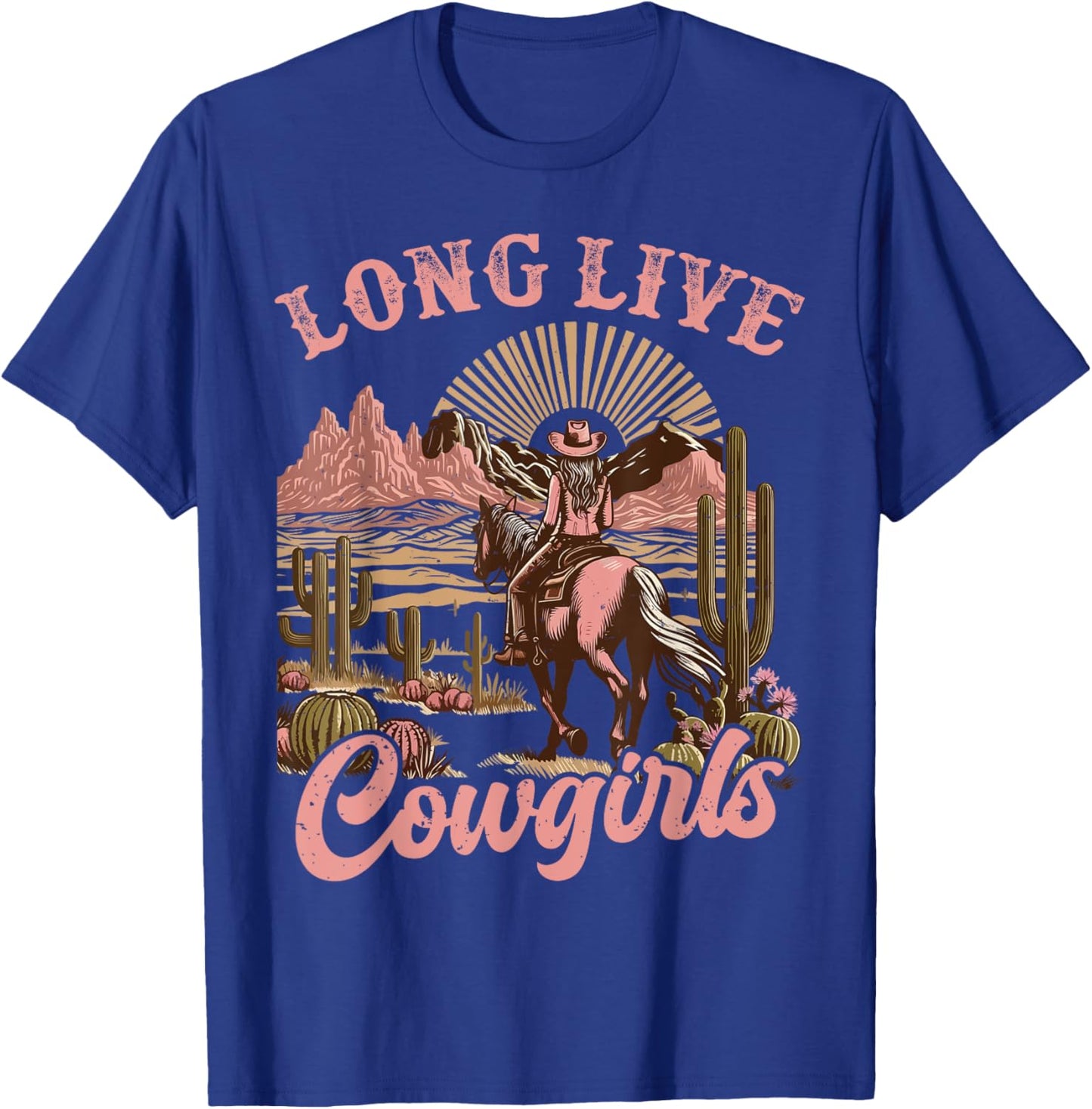 Vintage Western Country Southern Women Girls Gifts Long Live Country Cute Cowgirl Riding Horse Howdy Rodeo T-Shirt - T-Shirt | Royal