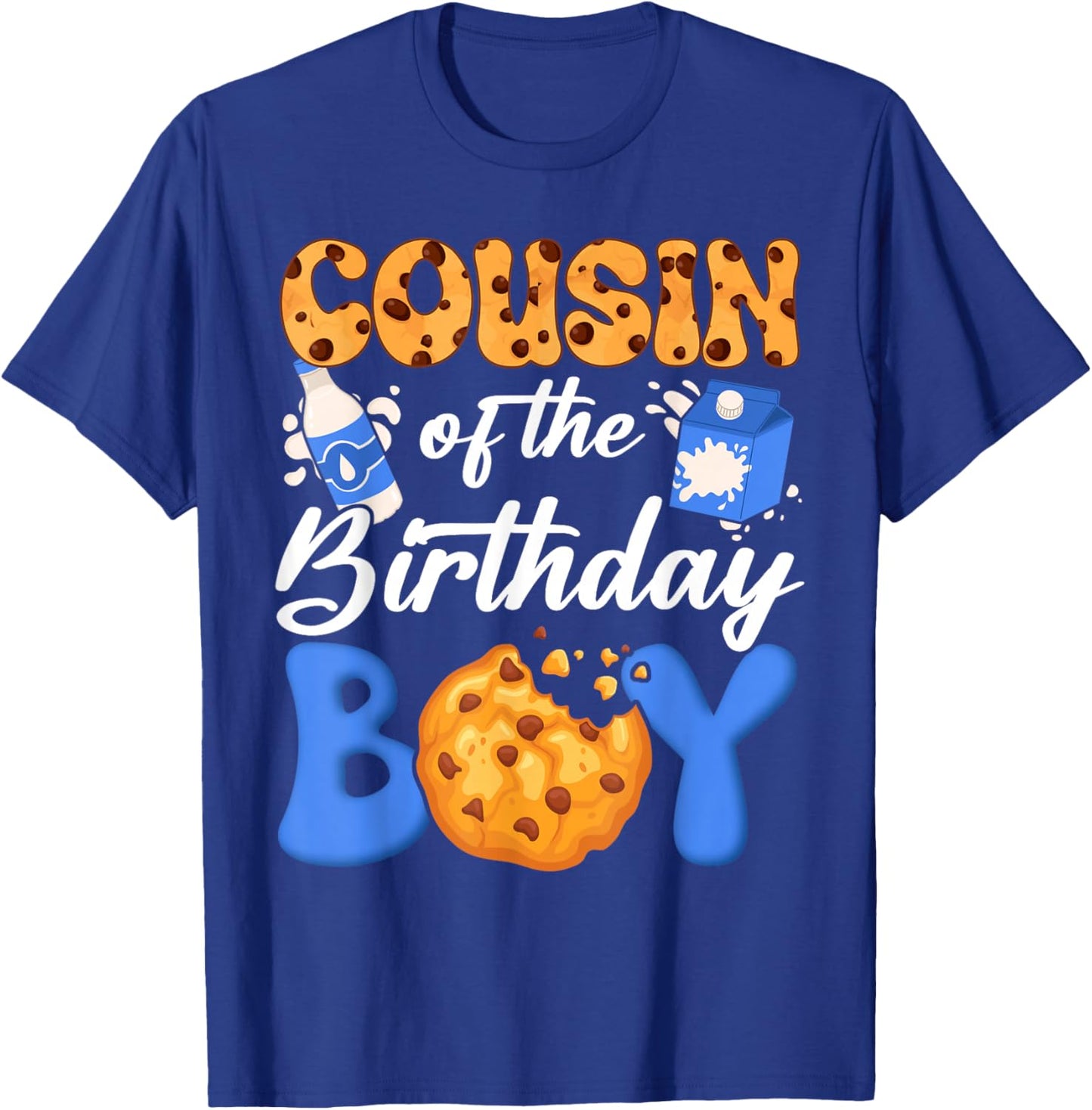 Cousin of The Birthday Boy Milk and Cookies 1St Birthday T-Shirt - T-Shirt | Royal