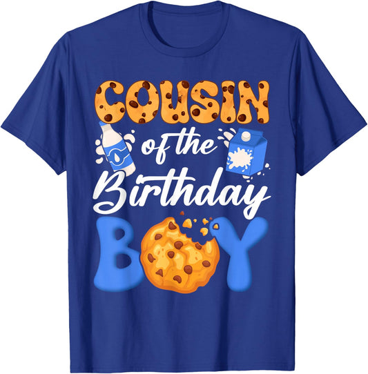Cousin of The Birthday Boy Milk and Cookies 1St Birthday T-Shirt - T-Shirt | Royal