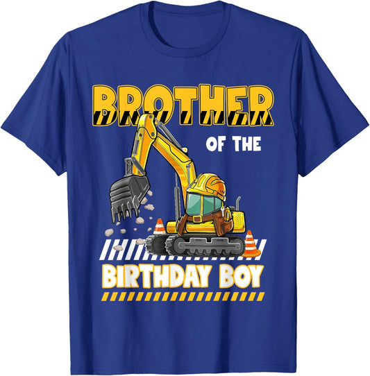 Brother Of The Birthday Boy Construction Excavator Family T-Shirt - T-Shirt | Royal