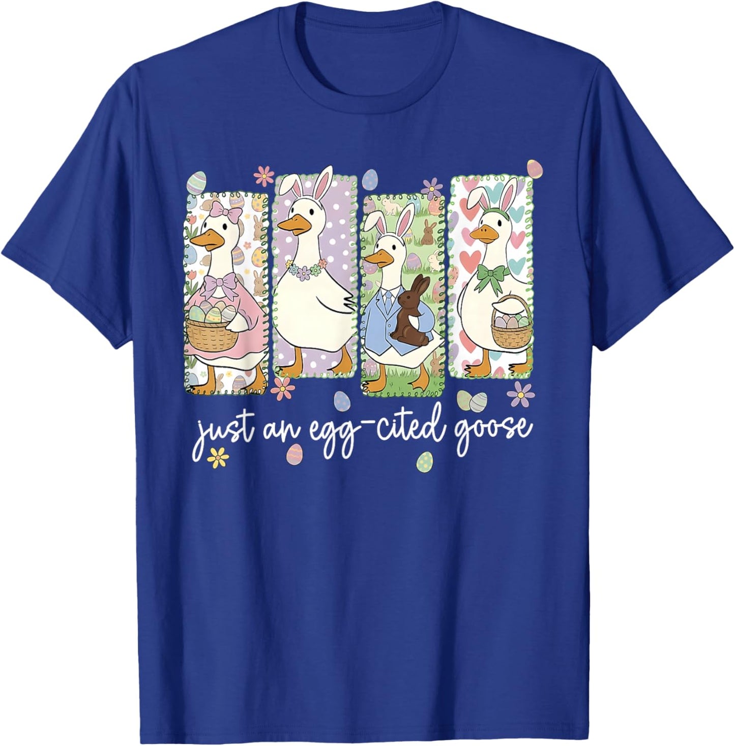 Preppy Just an Egg-Cited Goose Easter Silly Goose Girl Women T-Shirt - T-Shirt | Royal