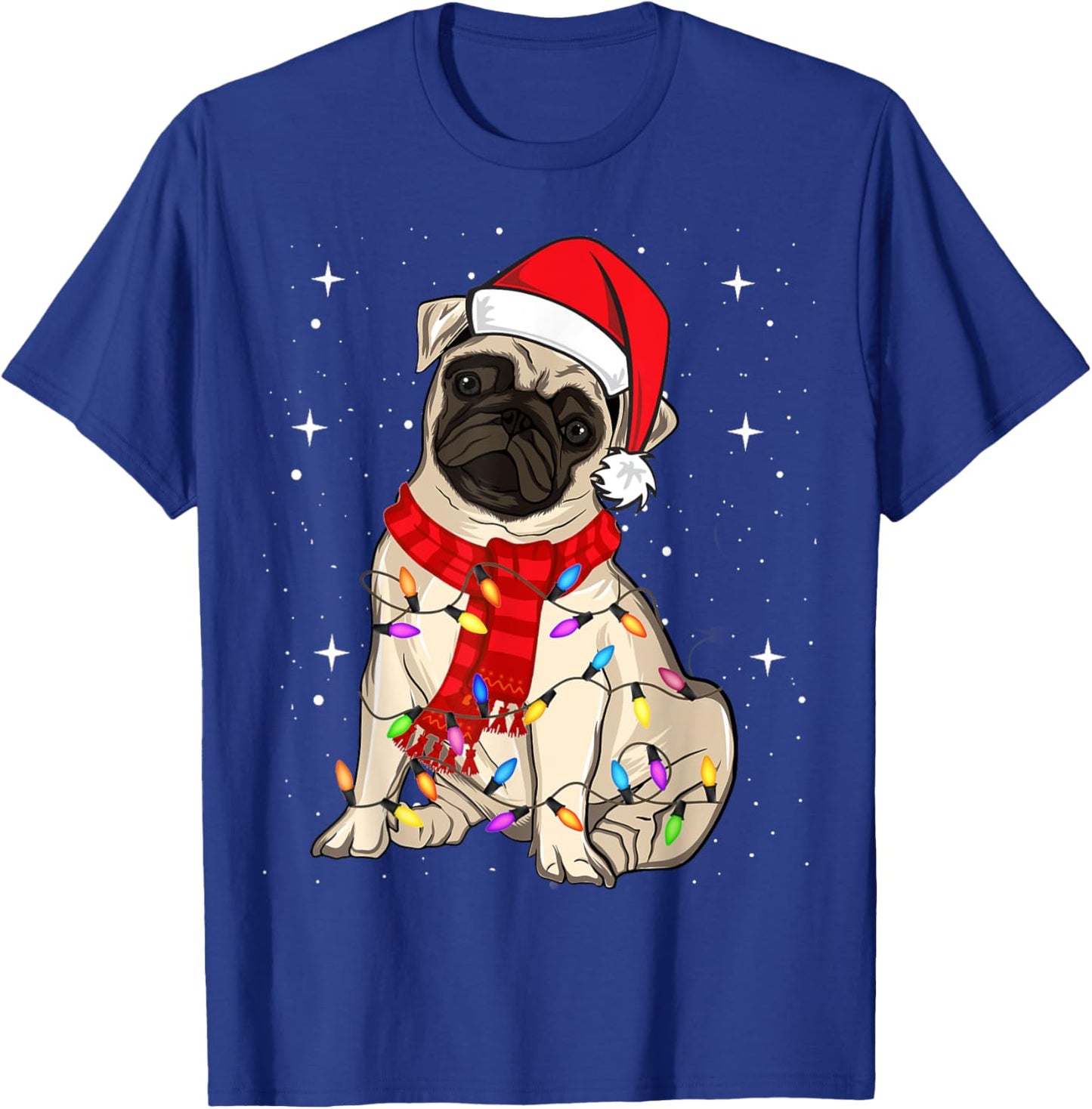 Pug Dogs Christmas Light Santa Hat Puggy Lover Xmas T-Shirt - T-Shirt | Royal