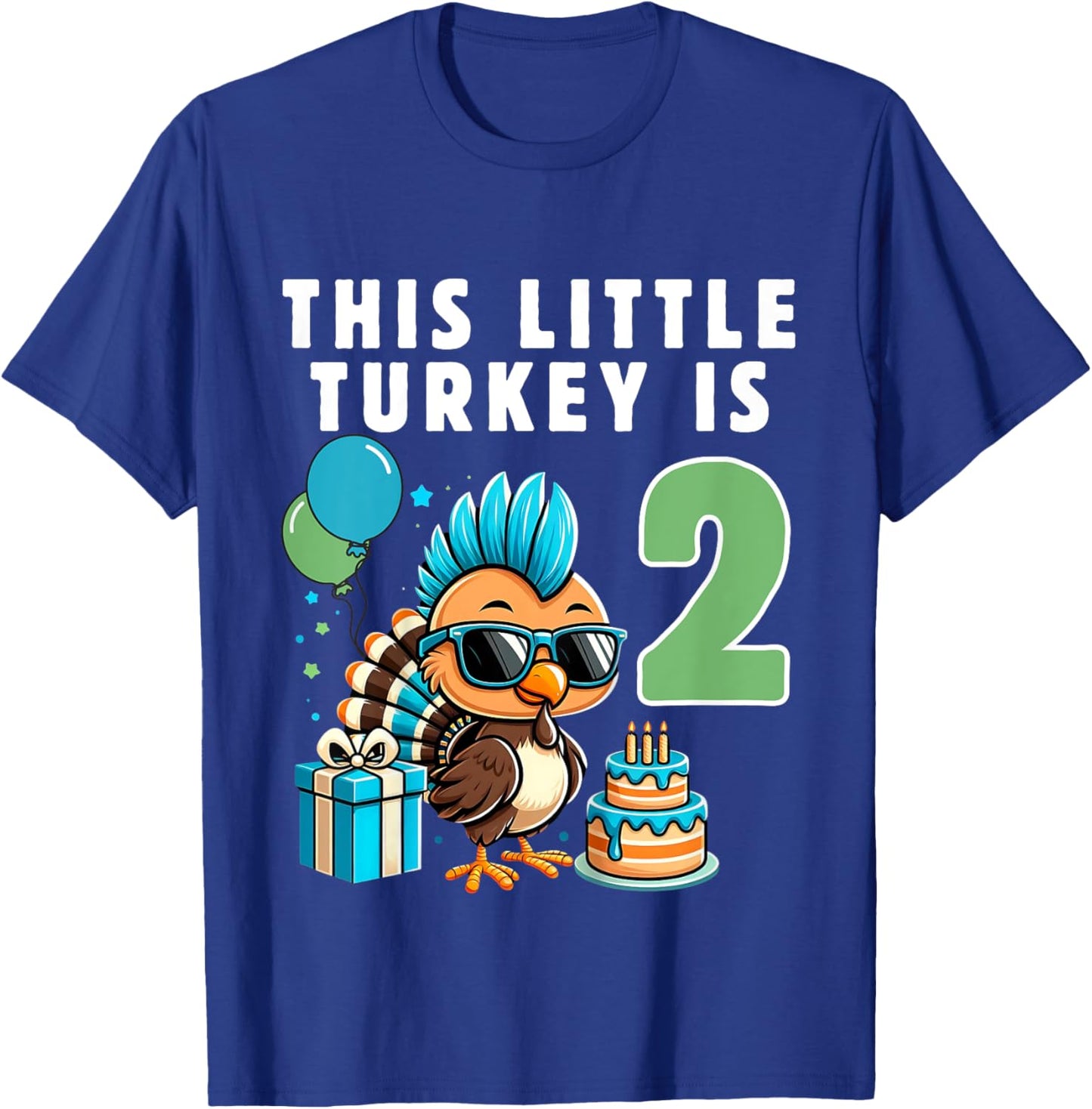 Kids This Little Turkey is 2, Boys 2nd Birthday Kids Thanksgiving T-Shirt - T-Shirt | Royal