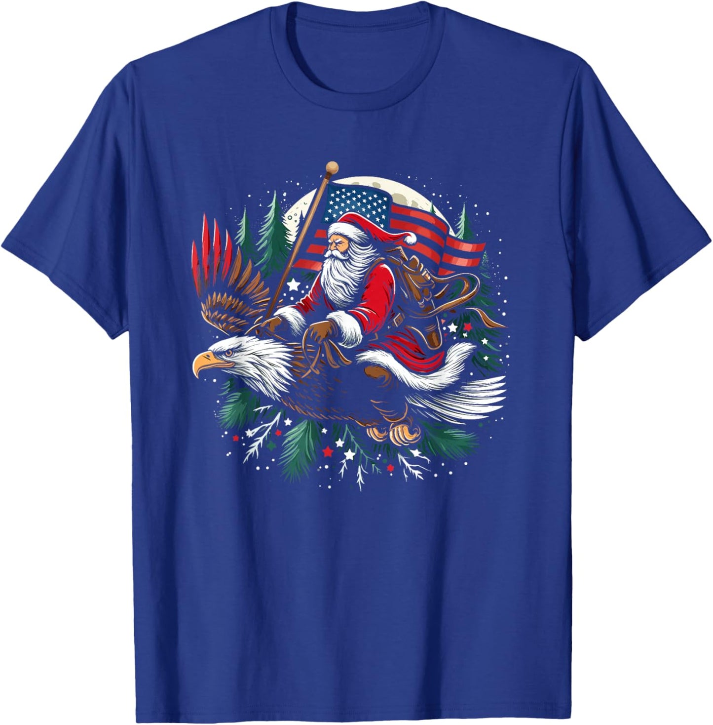 Santa Riding Eagle USA Flag Christmas T-Shirt - T-Shirt | Royal