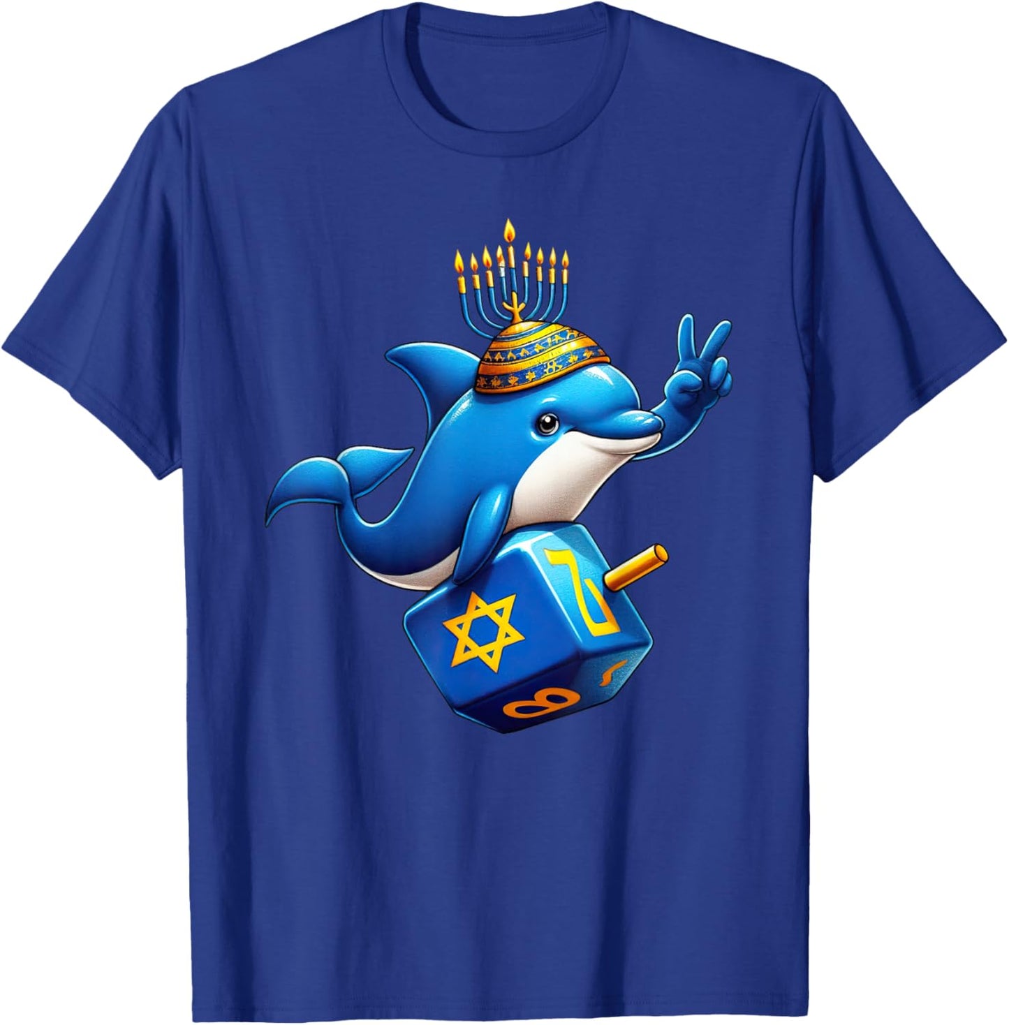 Dolphin Menorah Dreidel Jewish Hanukkah Kids T-Shirt - T-Shirt | Royal