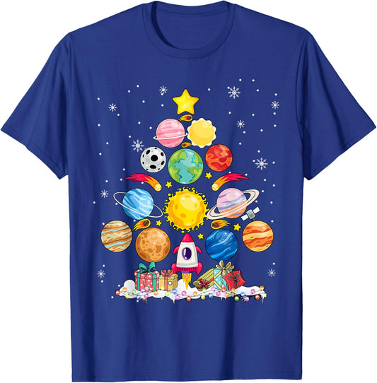 Solar System Christmas Tree Planet Astronomy Science Teacher T-Shirt - T-Shirt | Royal