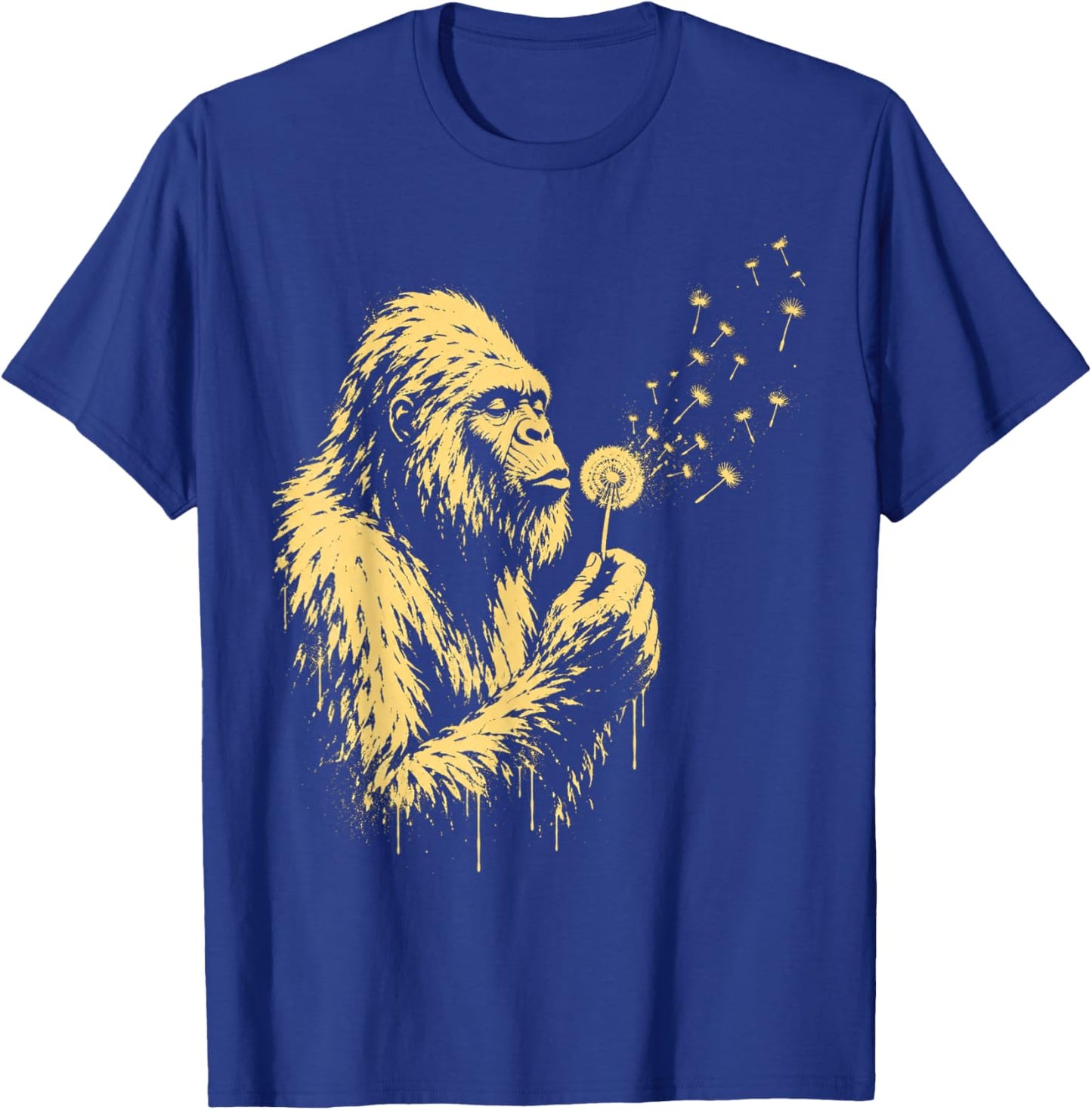 Gorilla Bigfoot Blowing Dandelion Funny Ape Primate T-Shirt - T-Shirt | Royal