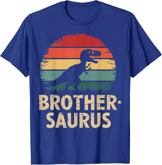 Retro Brothersaurus Dinosaur Rainbow Sunset T-Rex Design T-Shirt - T-Shirt | Royal