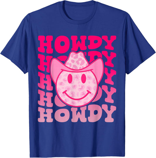 Pink Howdy Smile Face Rodeo Western Country Southern Cowgirl T-Shirt - T-Shirt | Royal