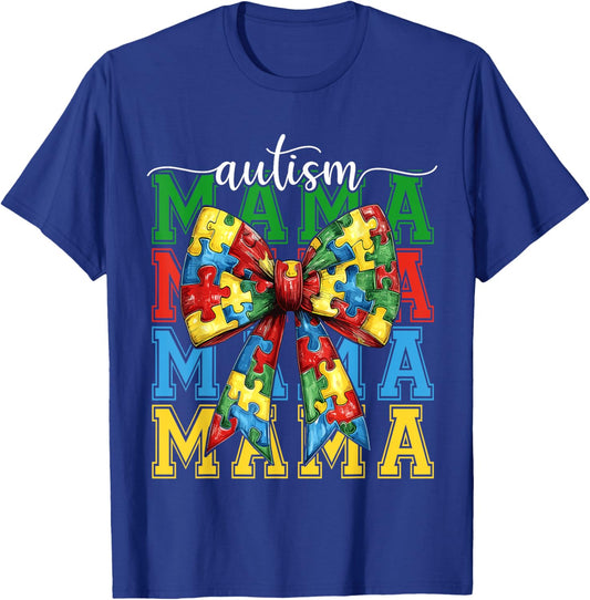 Autism Mama Coquette Bow Puzzle Autism Mom Awareness Women T-Shirt - T-Shirt | Royal