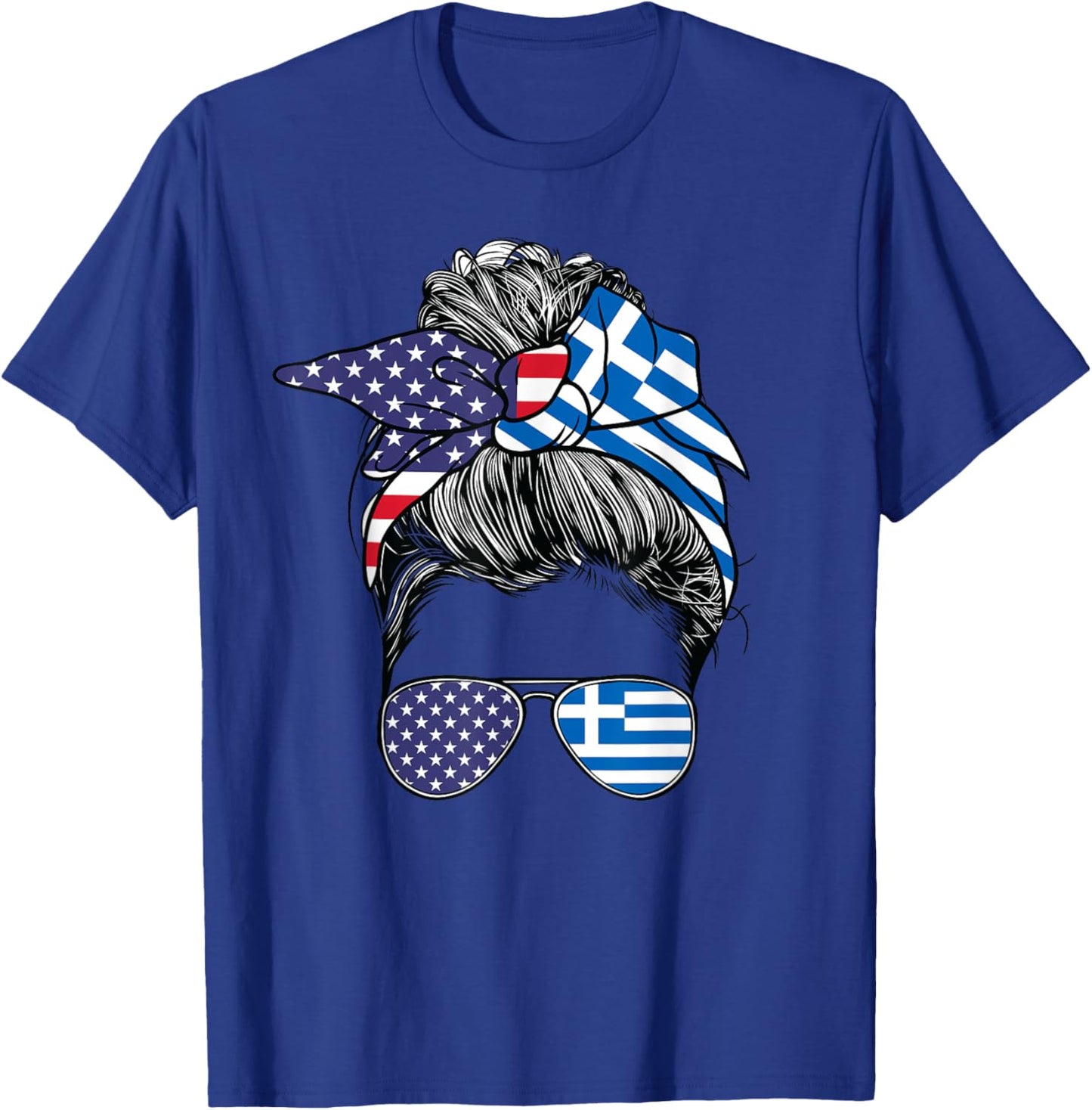 Greek Women Girl USA Heritage American Greece Flag T-Shirt - T-Shirt | Royal