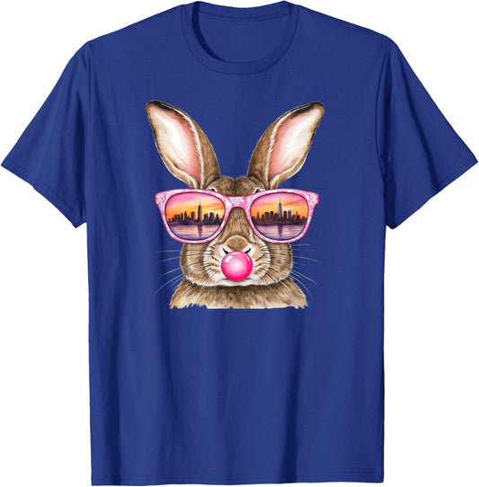 Rabbit Glasses NYC Skyline New York City Watercolor Design T-Shirt - T-Shirt | Royal