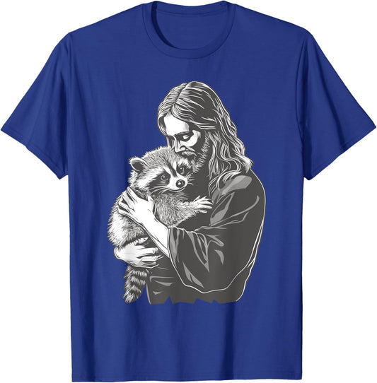 Racoon Lover Trash Panda Christian Jesus Holding A Raccoon T-Shirt - T-Shirt | Royal