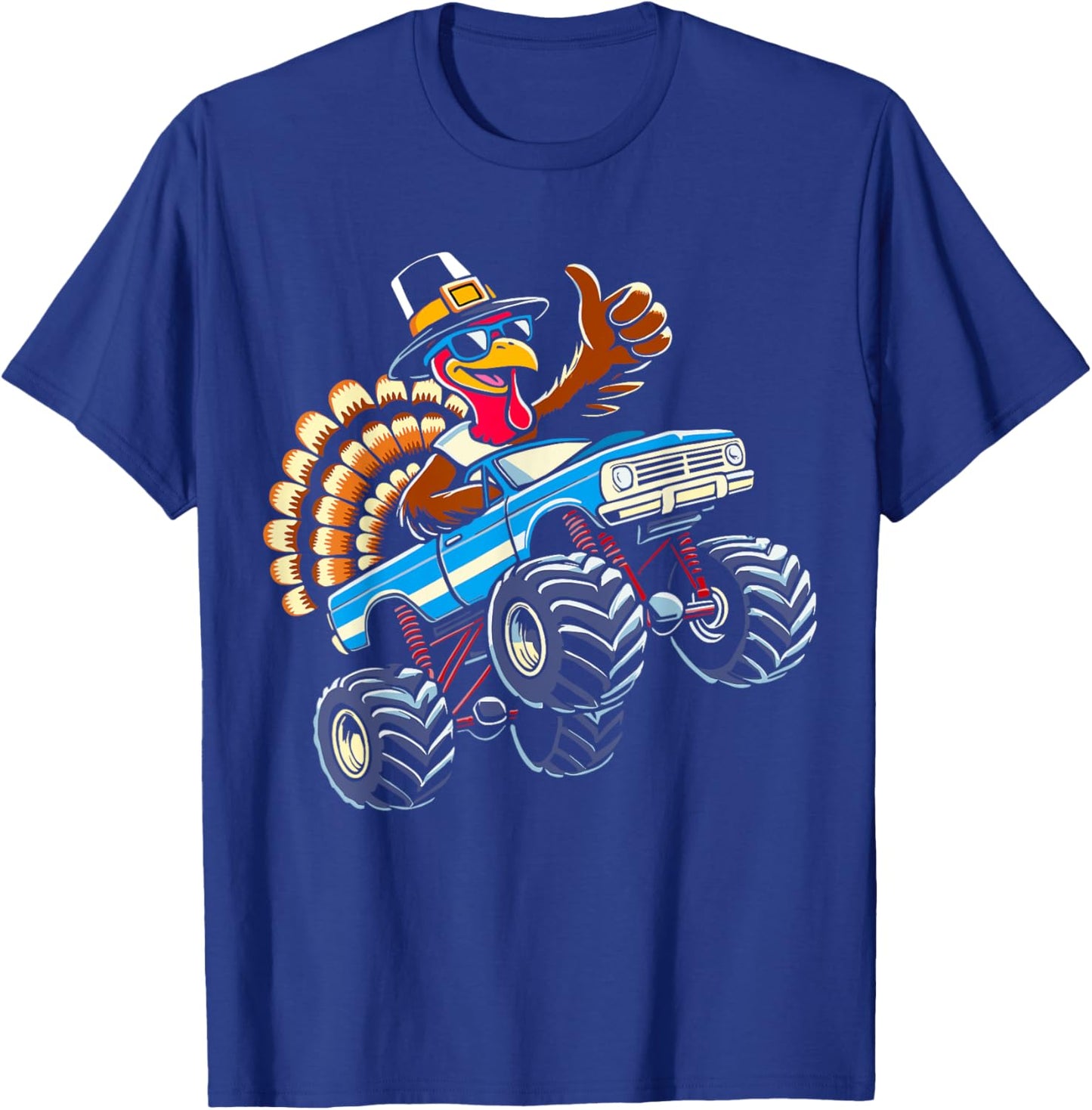 Turkey riding monster truck for boys kids thanksgiving T-Shirt - T-Shirt | Royal