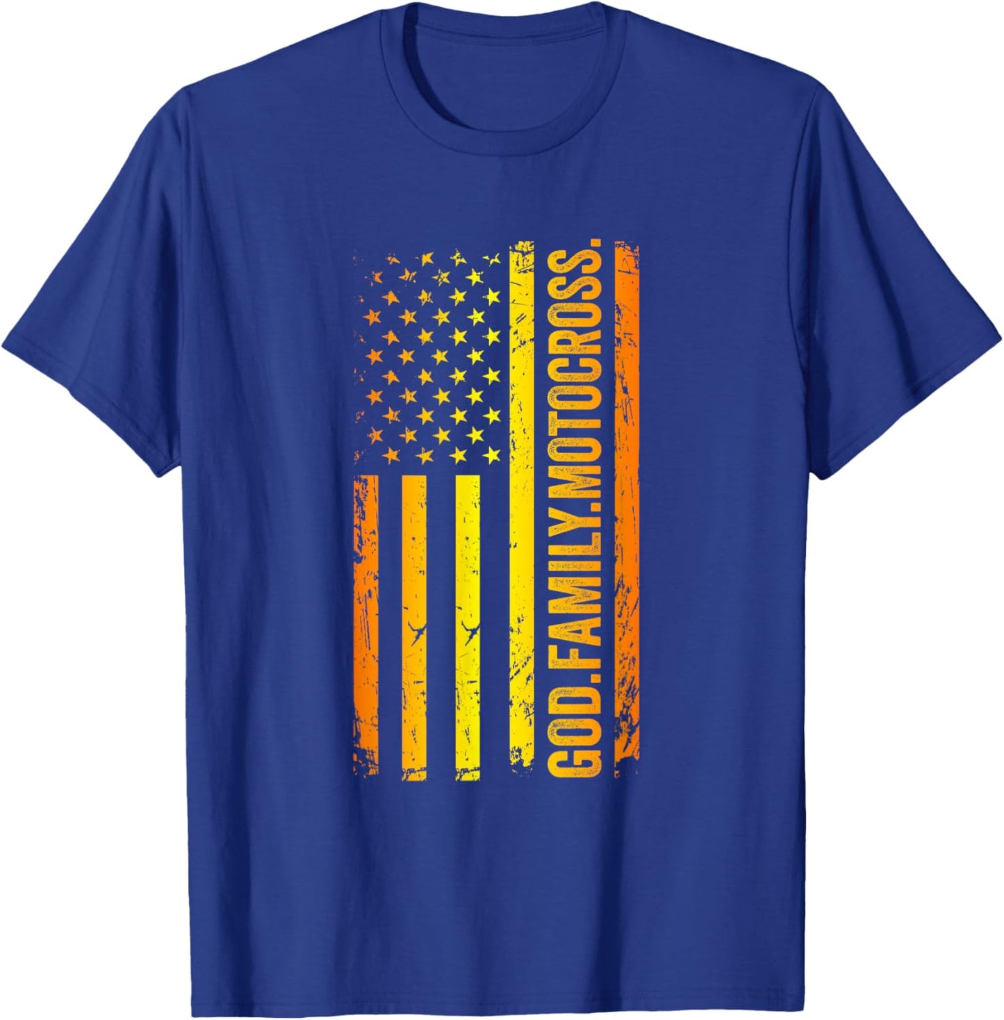 God Family Motocross US American Flag Father's Day Dad T-Shirt - T-Shirt | Royal