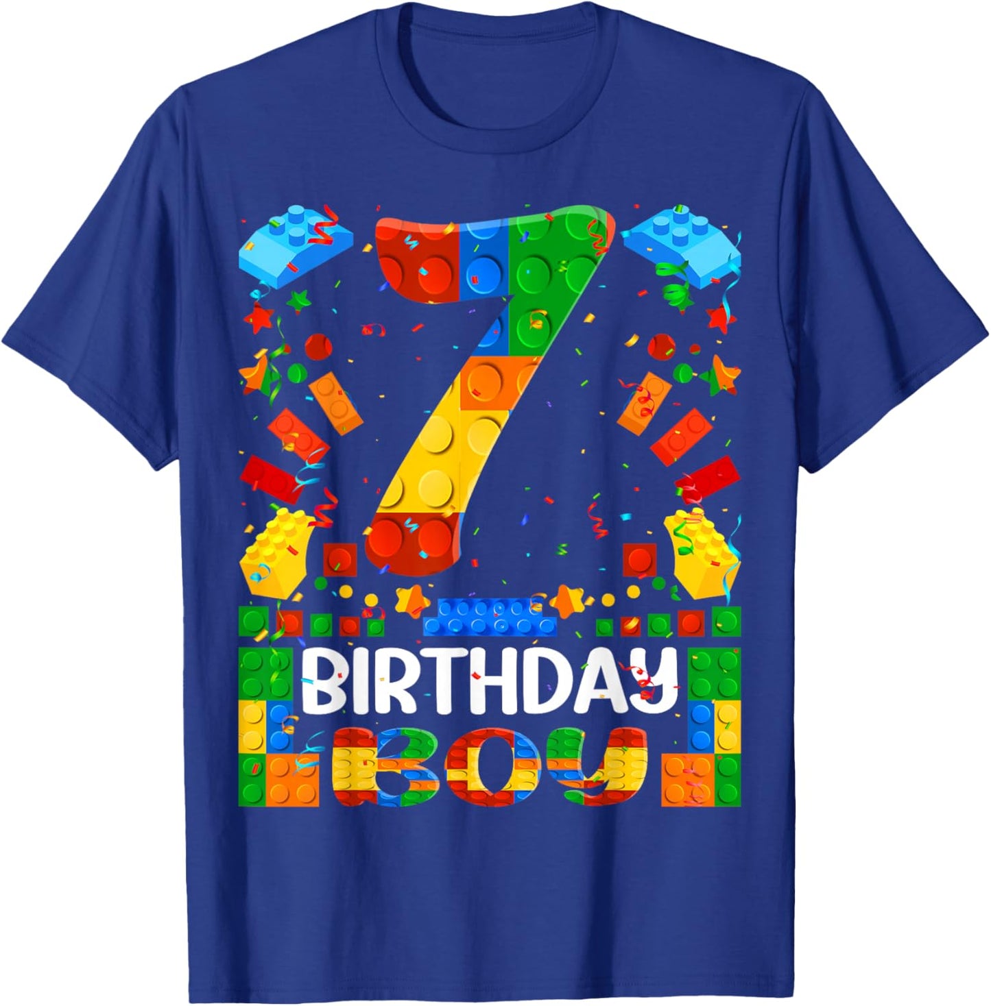 7 Year Old Building Blocks 7th Birthday Boy Brick Builder T-Shirt - T-Shirt | Royal