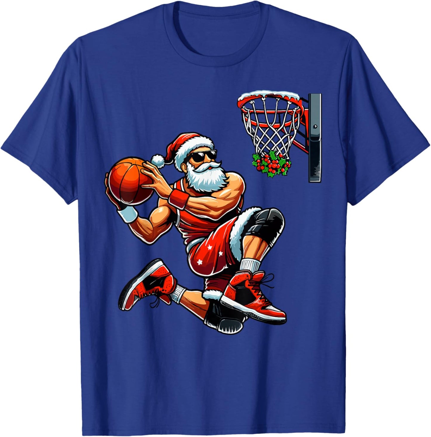 Santa Basketball Player Dunking Xmas Christmas Basketball T-Shirt - T-Shirt | Royal