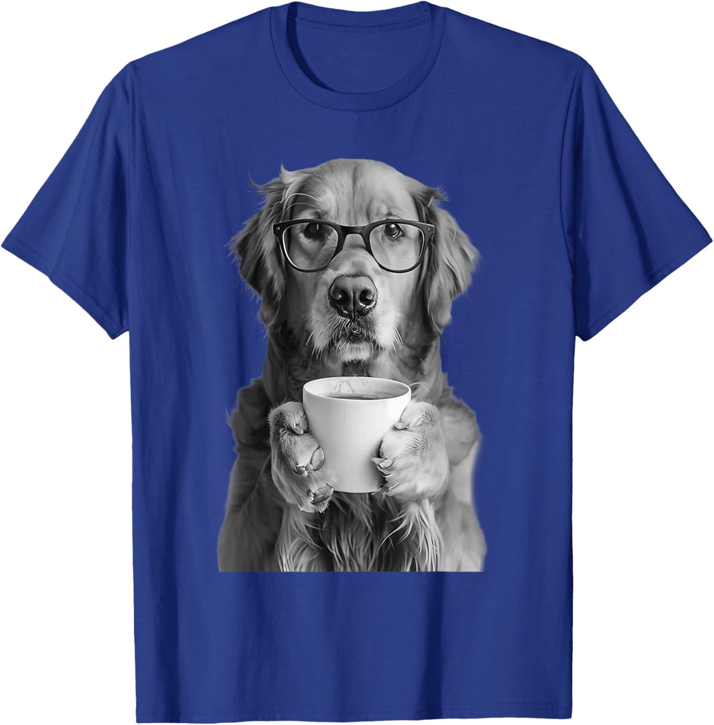 Golden Retriever Drinking Coffee with Glasses Funny Dog Meme T-Shirt - T-Shirt | Royal