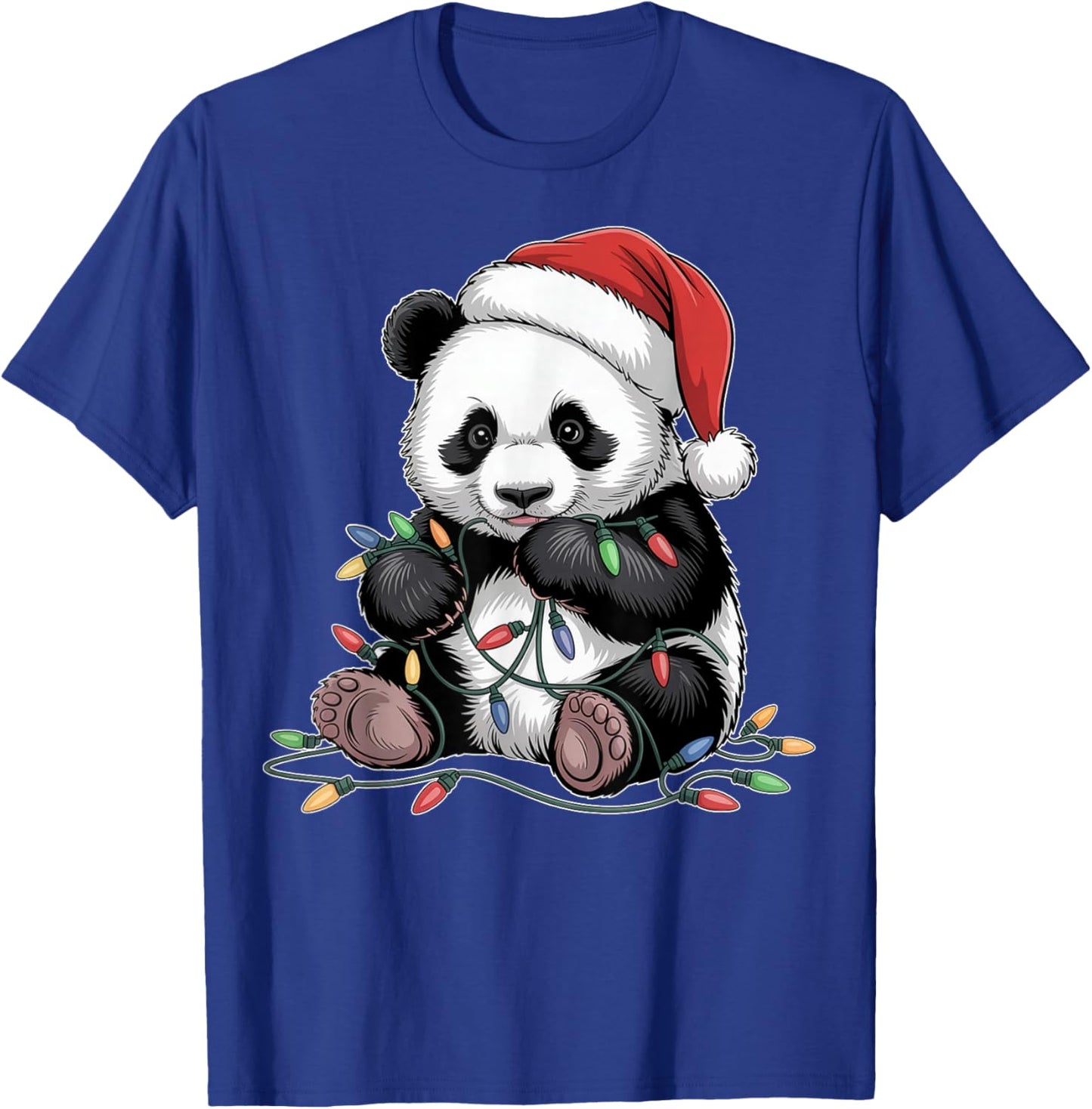 Funny Panda Lights Xmas Graphic Design T-Shirt - T-Shirt | Royal