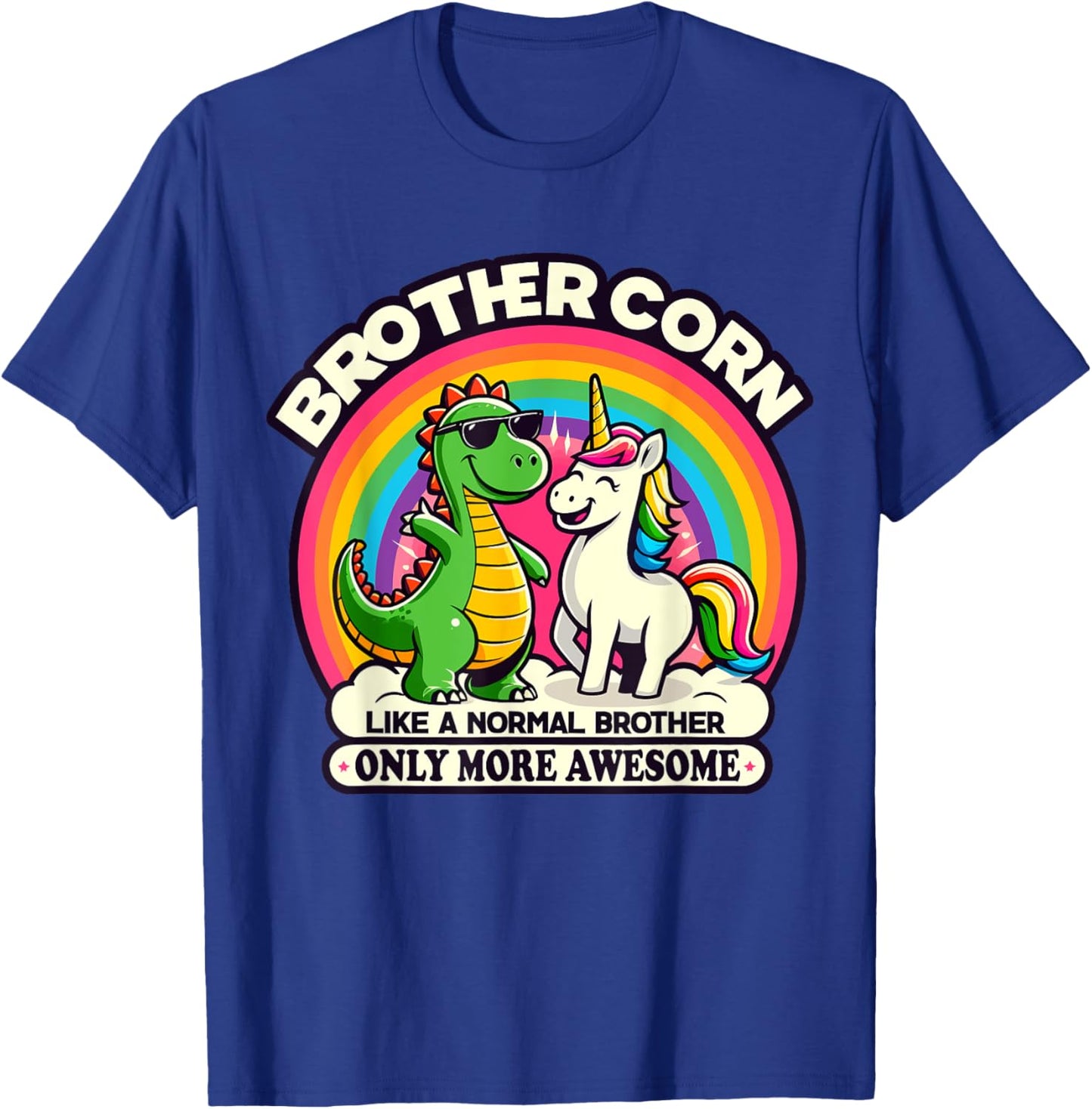 Brothercorn Funny Unicorn Riding T-Rex For Boys Kids Retro T-Shirt - T-Shirt | Royal