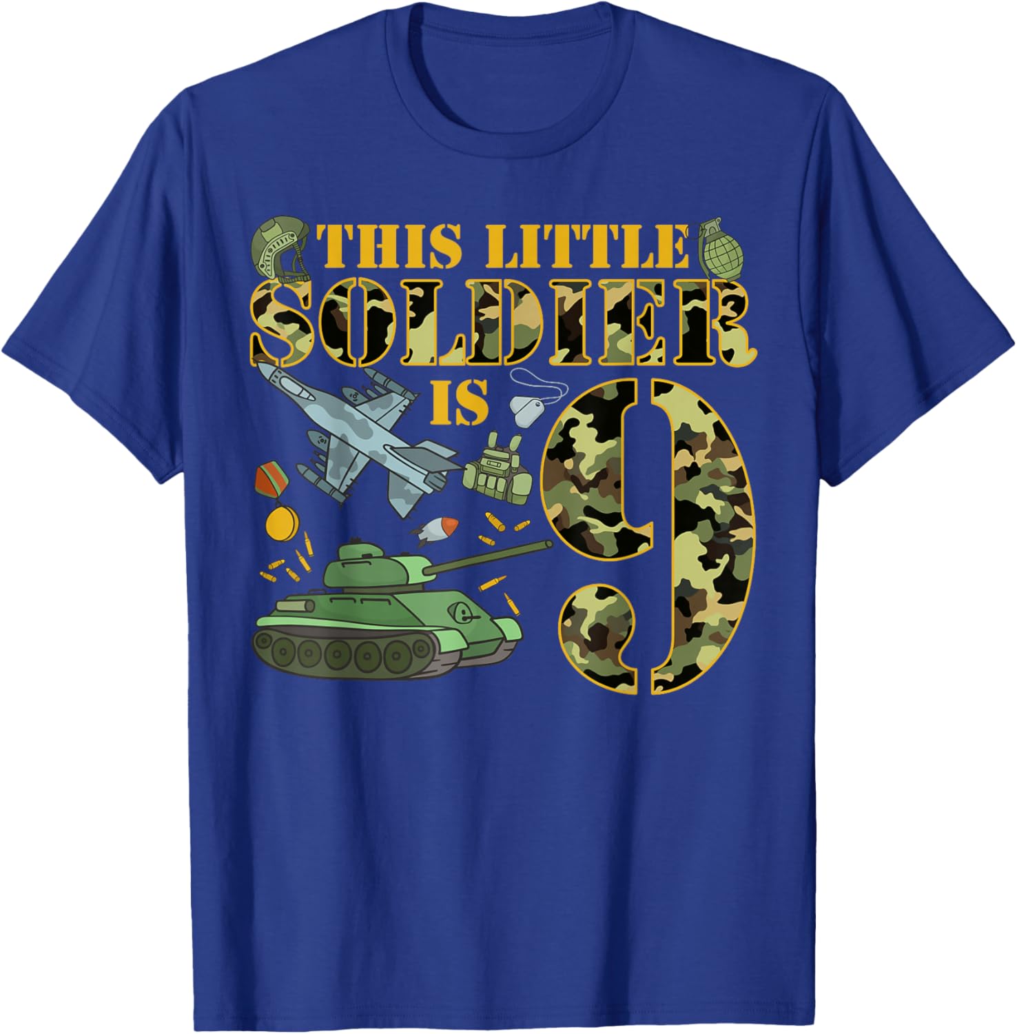 9 Years Old Soldier Birthday Boy 9th Birthday Camo T-Shirt - T-Shirt | Royal