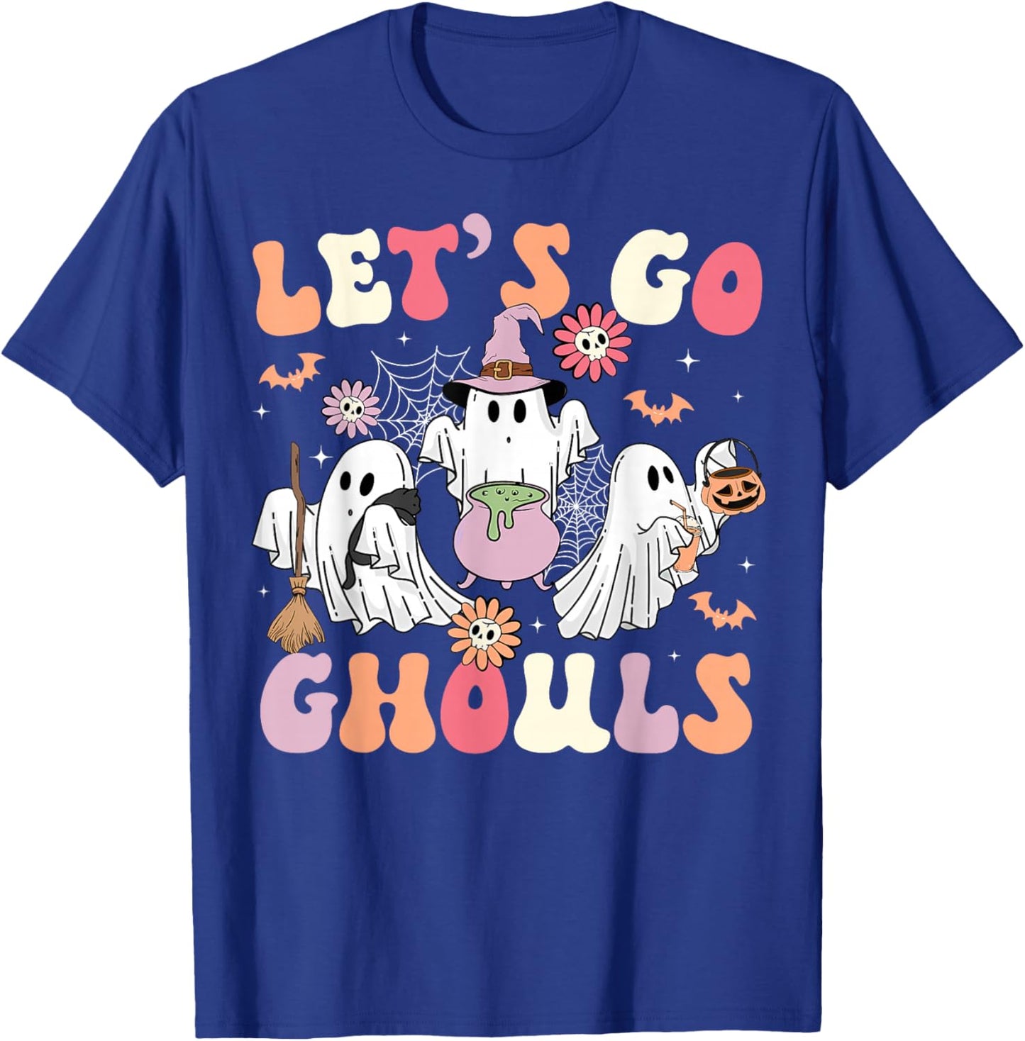 Let's Go Ghouls Halloween Costume Ghost Witch Groovy Retro T-Shirt - T-Shirt | Royal