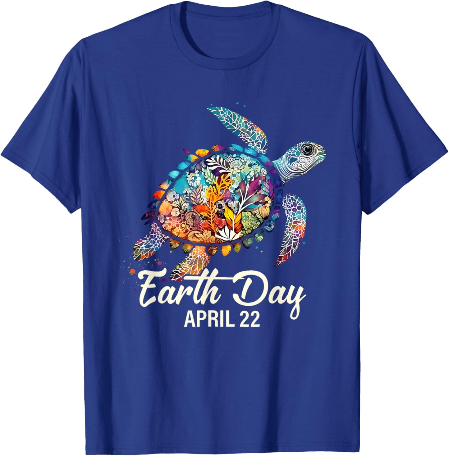 Earth Day 2025 Restore Earth Sea Turtle Art Save the Planet T-Shirt - T-Shirt | Royal