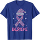 Believe Pink Ribbon with Santa Hat Christmas Breast Cancer T-Shirt - T-Shirt | Royal
