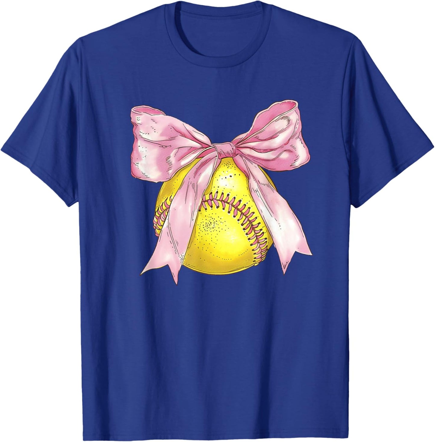 Girls Softball Coquette Bow Ribbon Mom Daughter Softball T-Shirt - T-Shirt | Royal