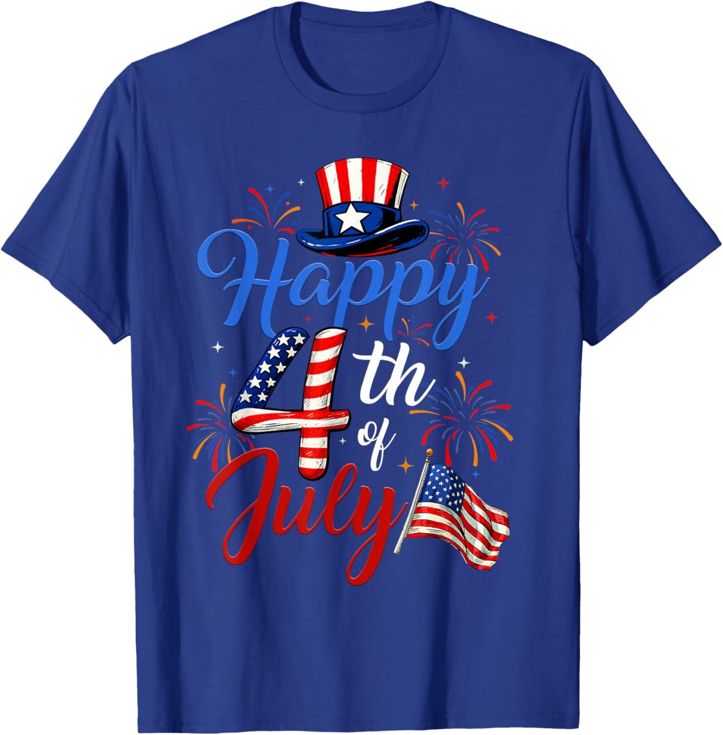 Happy 4th of July Shirt Men Women Patriotic American US Flag T-Shirt - T-Shirt | Royal