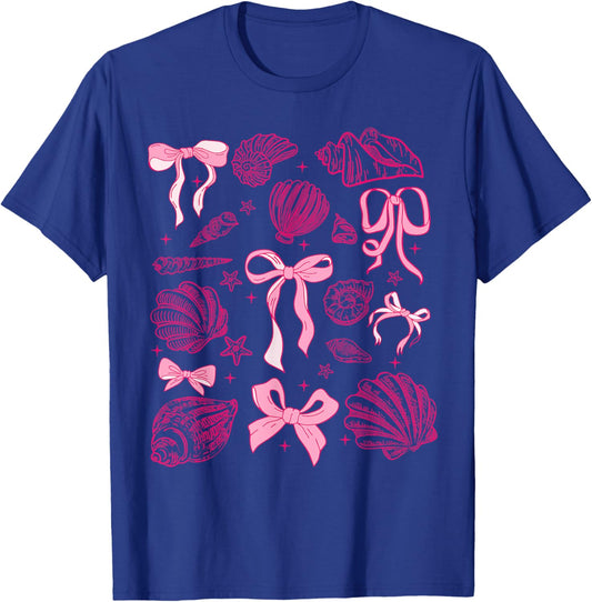 Pink Coquette Bow Seashell Beach Summer Coastal Ocean Beach T-Shirt - T-Shirt | Royal