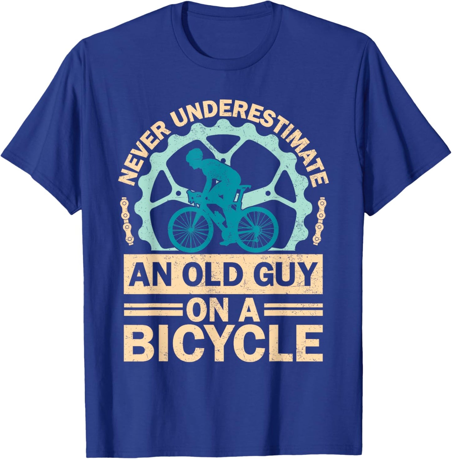 Never Underestimate An Old Guy On A Bicycle Funny Cycling T-Shirt - T-Shirt | Royal