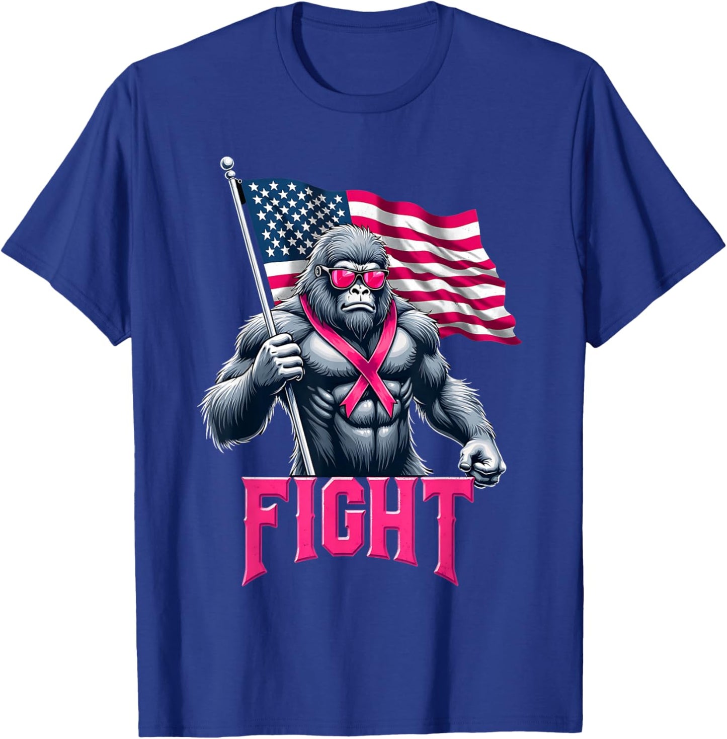 Bigfoot Sasquatch Fight Breast Cancer Awareness Pink Ribbon T-Shirt - T-Shirt | Royal