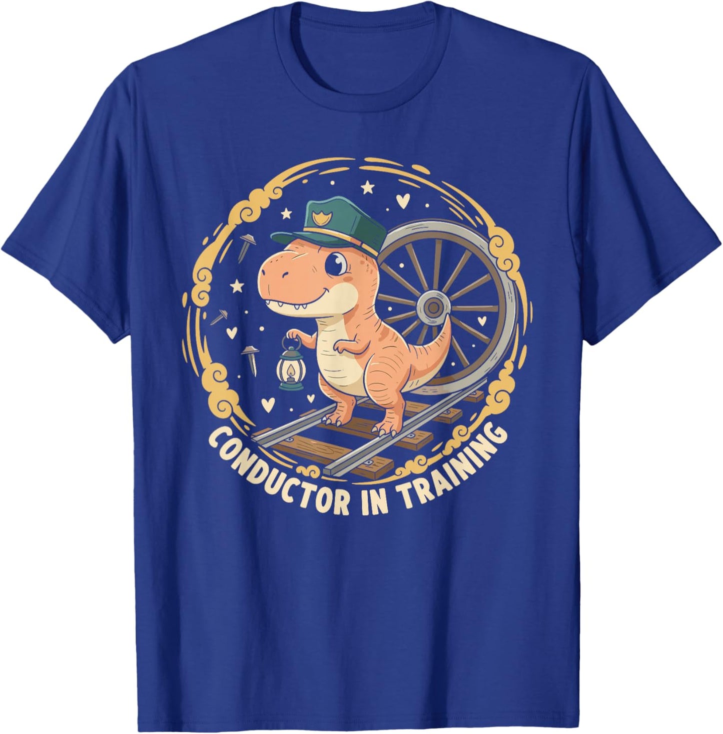 Dinosaur Adorable Conductor Train Transportation T-Shirt - T-Shirt | Royal