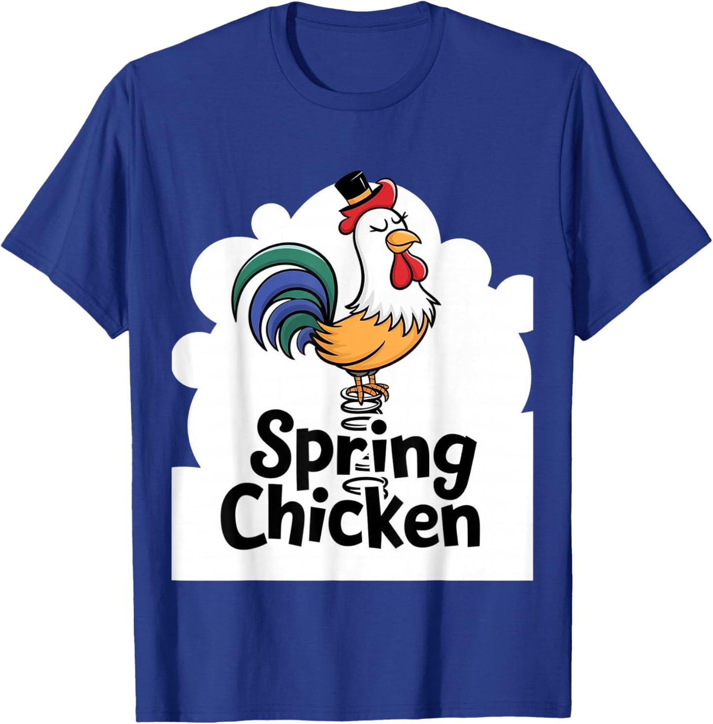 Spring Chicken Chicken On Pogo Stick Funny Chicken T-Shirt - T-Shirt | Royal