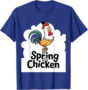 Spring Chicken Chicken On Pogo Stick Funny Chicken T-Shirt - T-Shirt | Royal