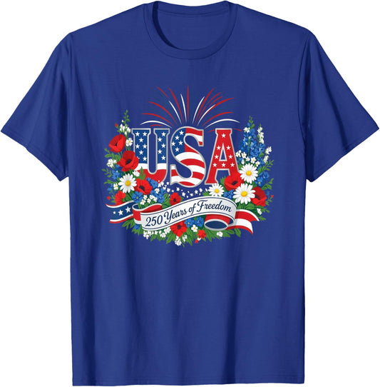 250th Anniversary USA America Freedom 4th of July Birthday T-Shirt - T-Shirt | Royal