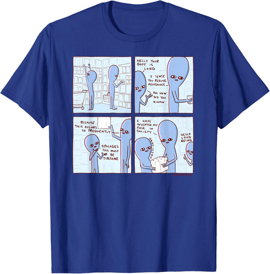 Threadless Nathan W. Pyle Strange Planet Long Being Graphic T-Shirt - T-Shirt | Royal