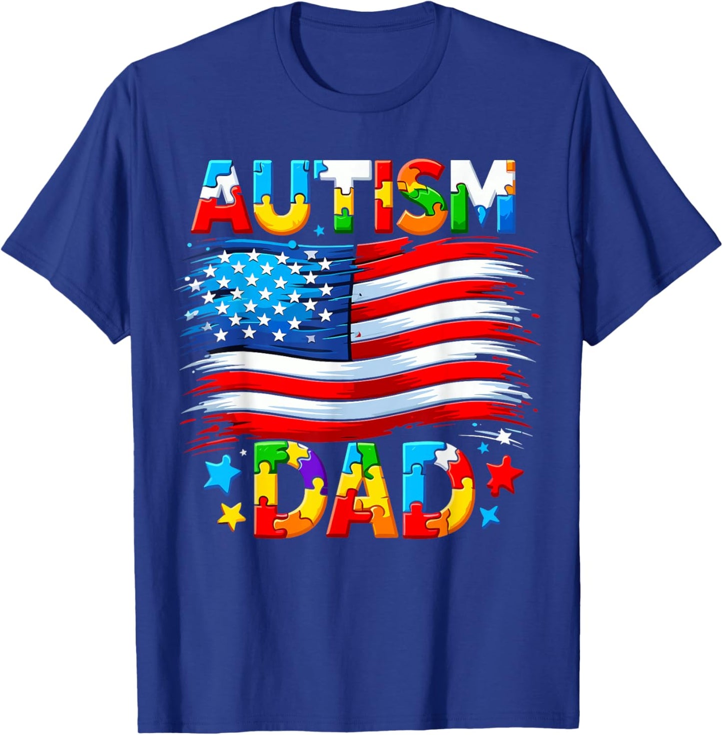 Autism Dad Awareness USA American Flag T-Shirt - T-Shirt | Royal
