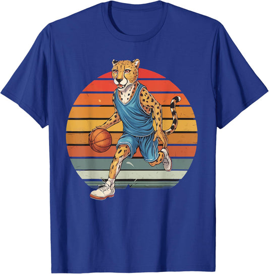Vintage cheetah Playing Basketball cheetah lovers basketball T-Shirt - T-Shirt | Royal
