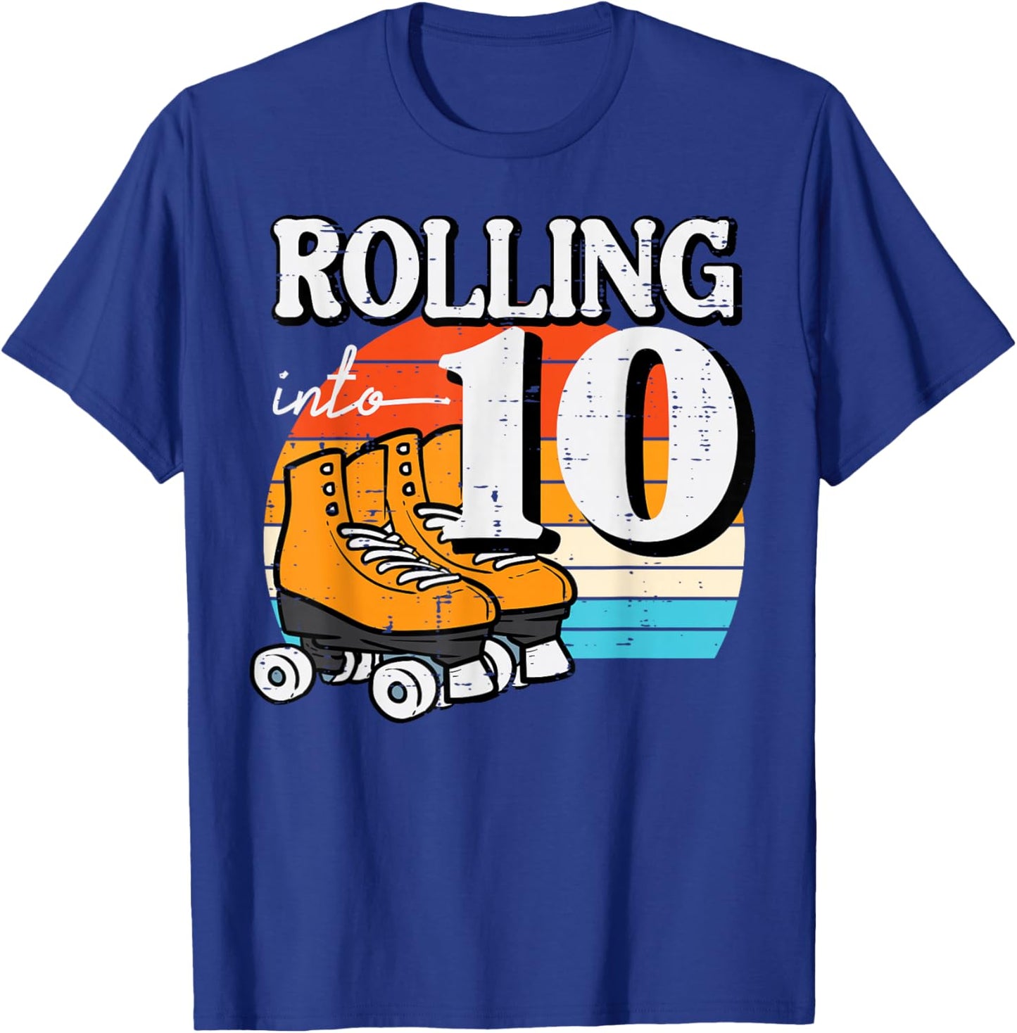 10th Birthday Rolling Into 10 Roller Skates Bday Girls Boys T-Shirt - T-Shirt | Royal