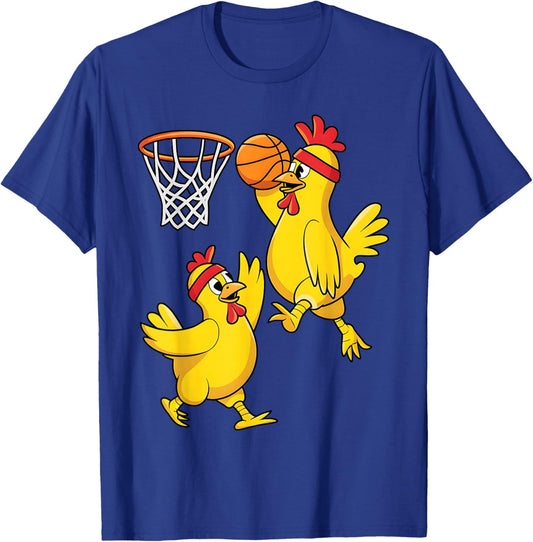 Funny Rubber a Chicken Playing Basketball Dunking Player T-Shirt - T-Shirt | Royal