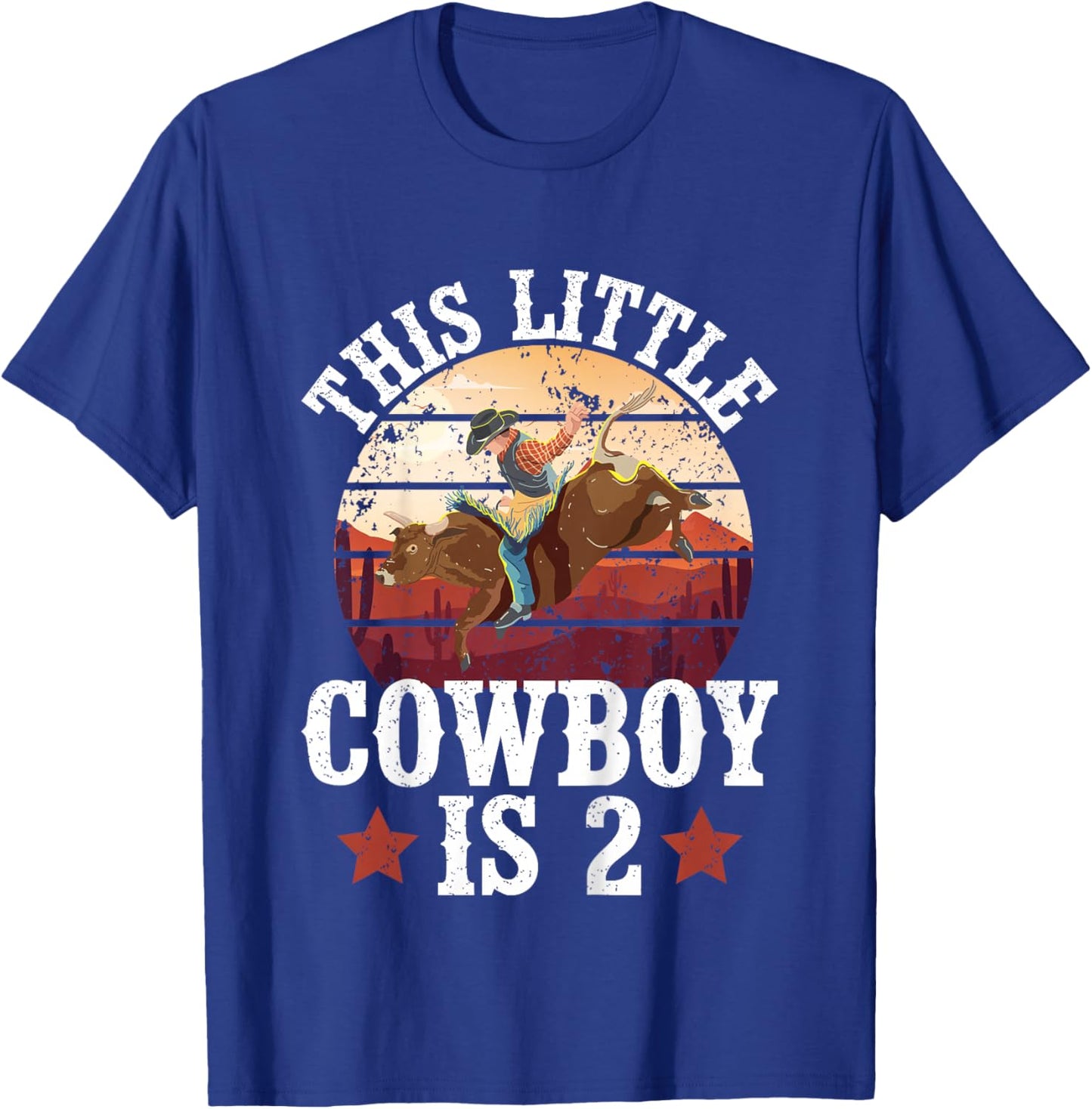 Kids 2nd Bull Riding Birthday Party Two Year Old Bull Rider T-Shirt - T-Shirt | Royal