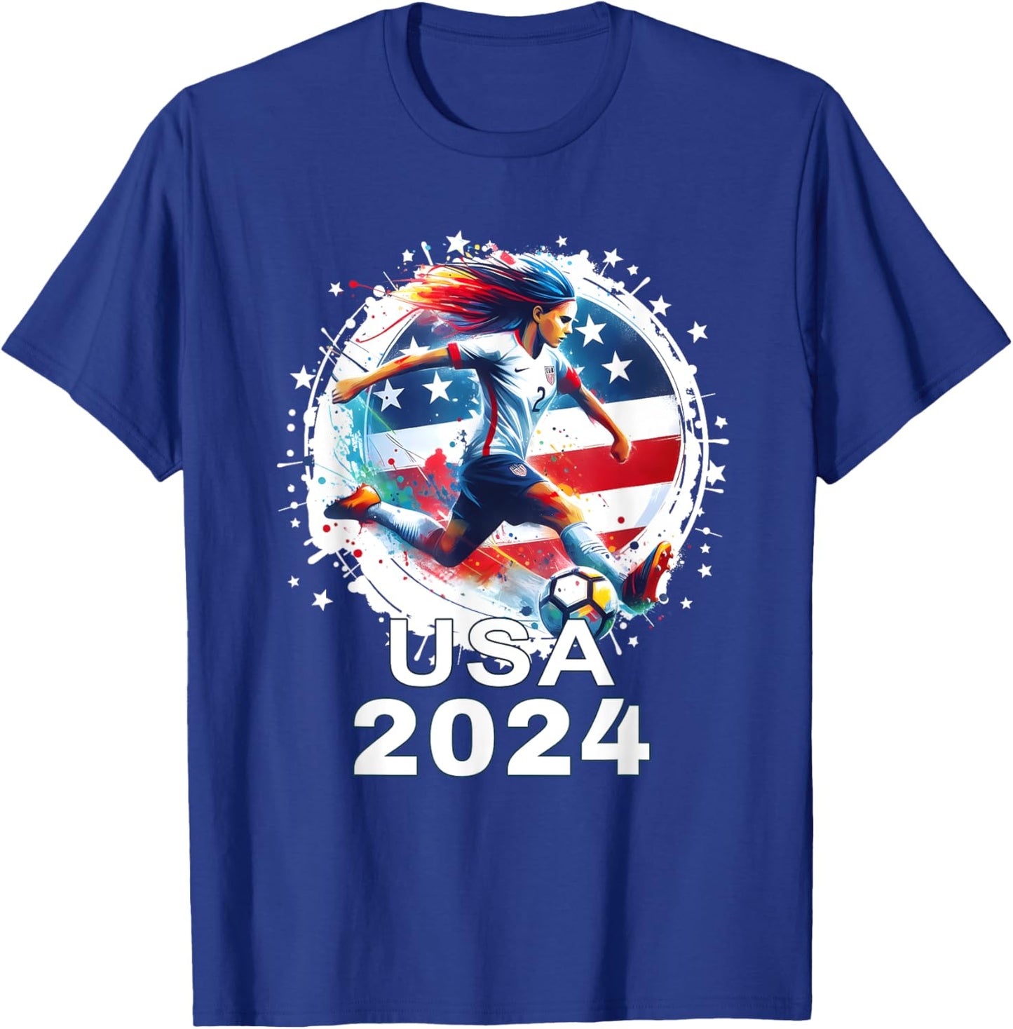 American Flag Soccer Shirt Women's Soccer Girls Soccer 2024 , Small, Black T-Shirt - T-Shirt | Royal