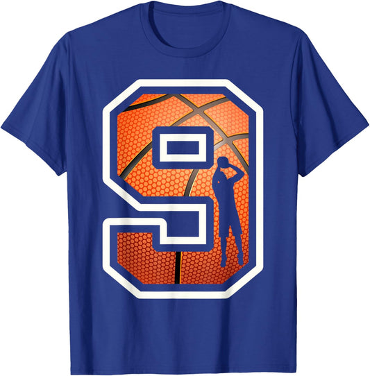 9th Birthday Basketball Player 9 Years Old Nine Sporty Bday T-Shirt - T-Shirt | Royal