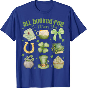 ALL Booked For St Patricks Day Bookish Leprechaun Bookworm T-Shirt - T-Shirt | Royal