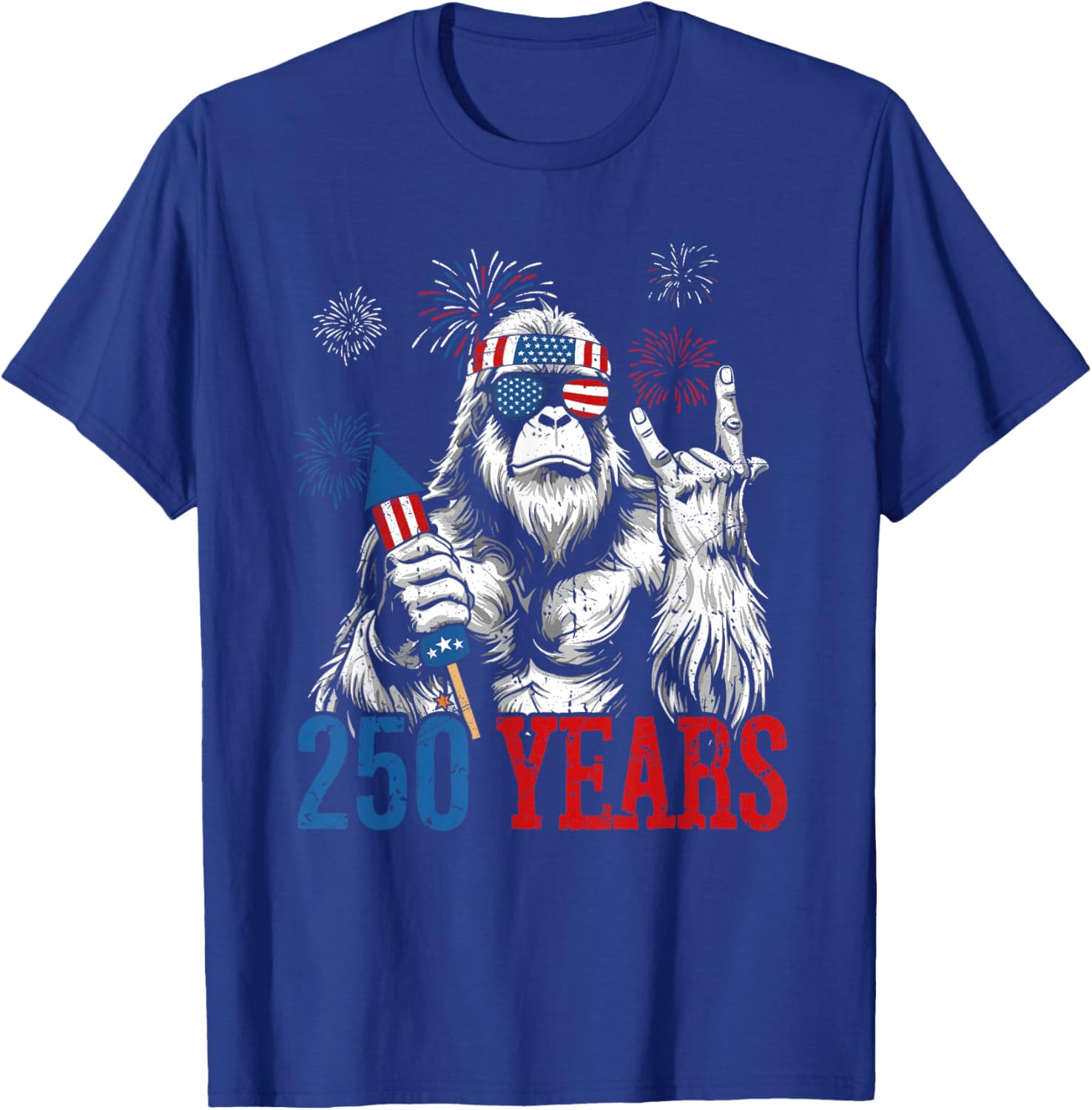 Bigfoot Rock and Flag 250 Years 1776-2026 250th Birthday T-Shirt - T-Shirt | Royal