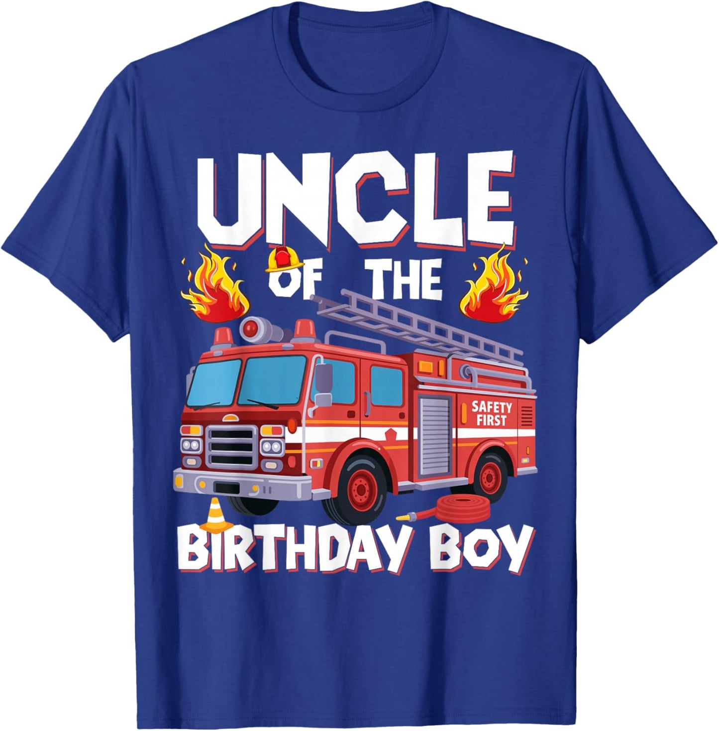 Uncle of The Birthday Boy Fire Truck Firefighter Uncle Bday T-Shirt - T-Shirt | Royal
