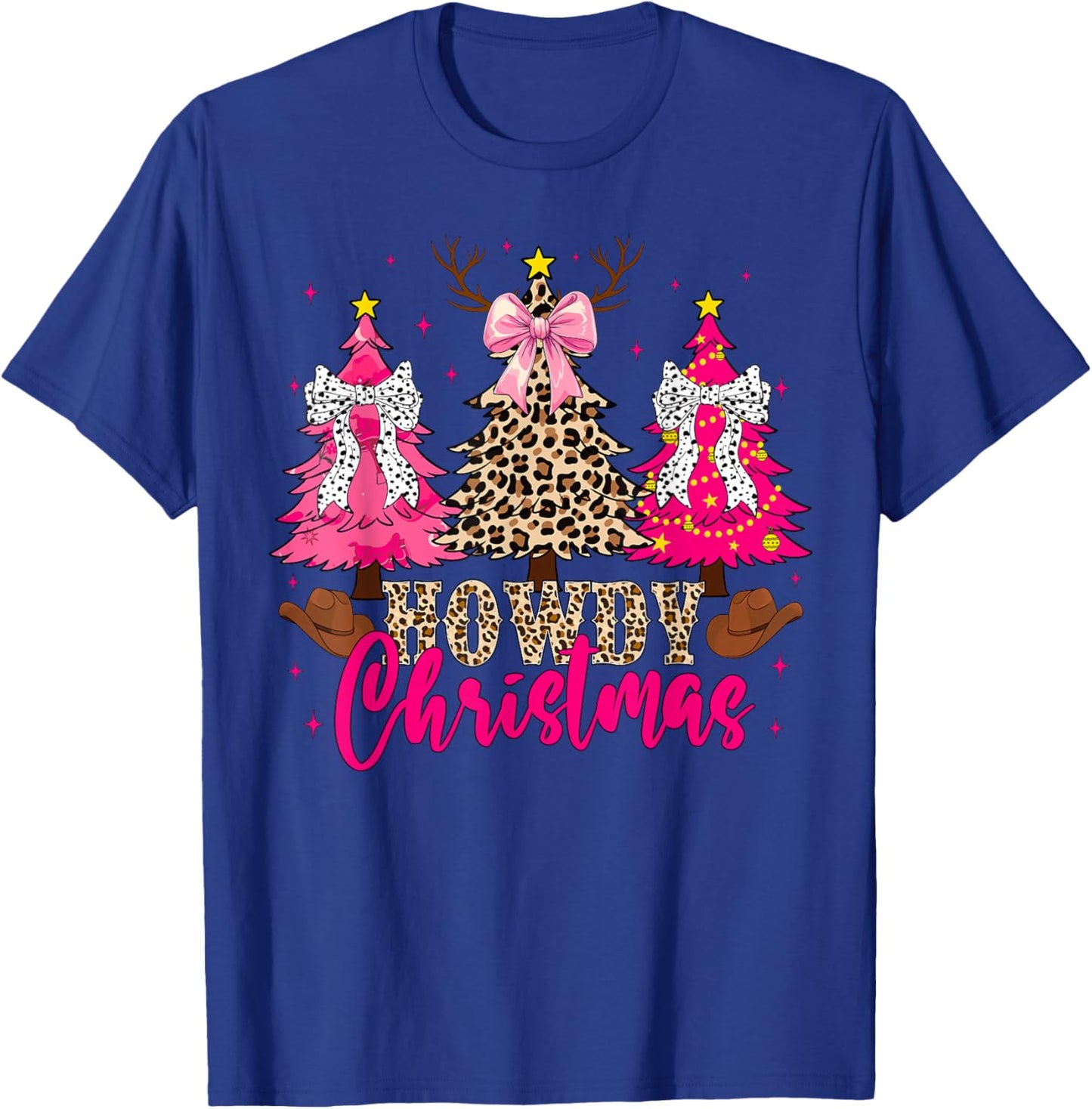 Howdy Christmas Trees Cowgirl Western Coquette Bow Women Kid T-Shirt - T-Shirt | Royal